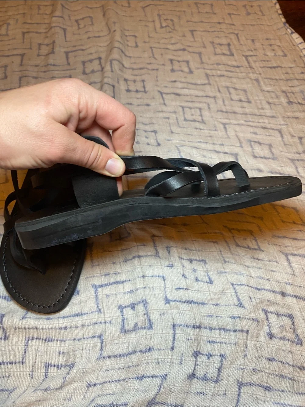 EUC Jerusalem Sandals Black Leather Handmade Minimalist Strappy Classic
